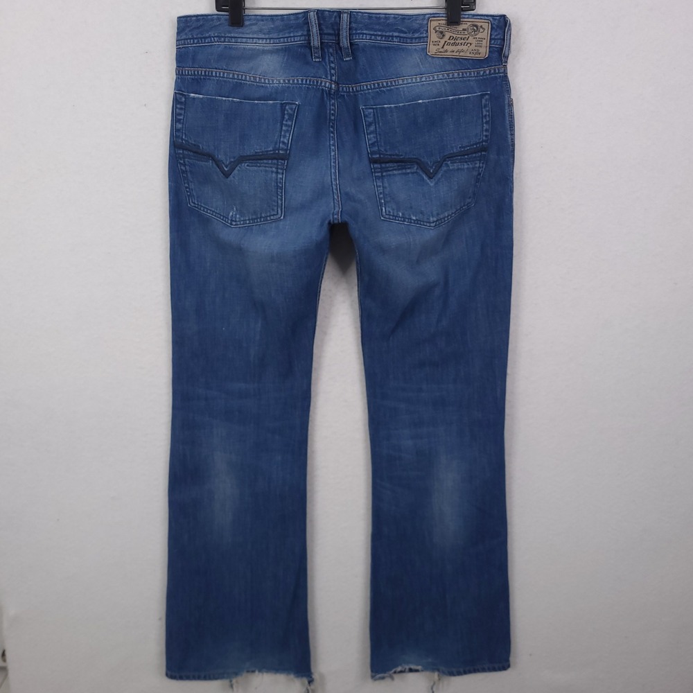 Diesel Zathan Bootcut Jeans Mens 33x32 Blue Distressed Low Rise Vintage Denim